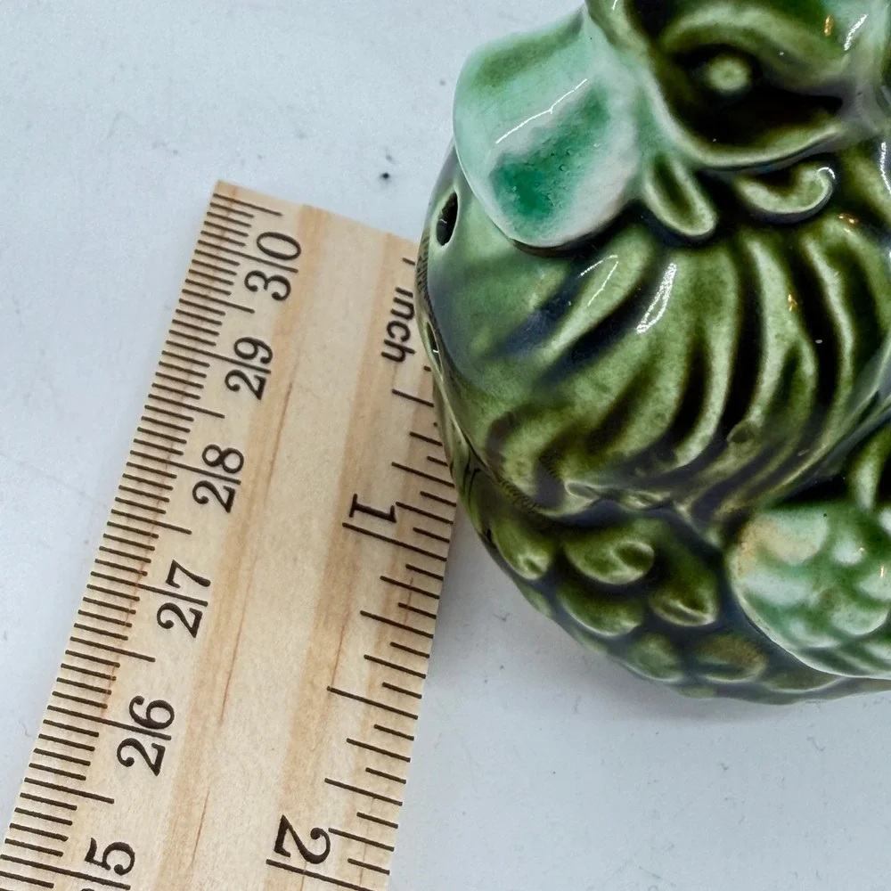 Rooster Chicken Hen Salt Pepper Shakers Green Ceramic Drip Glaze Set Intricate